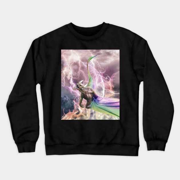 Fire Rainbow Dragon In Galaxy Crewneck Sweatshirt by Random Galaxy